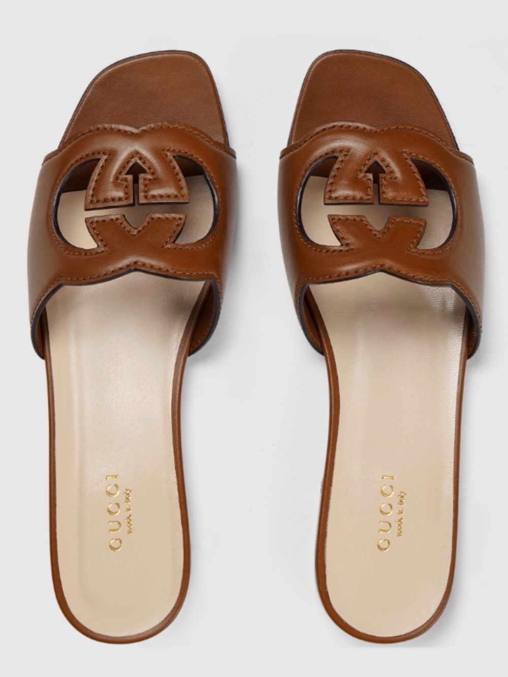 Gucci Interlocking Leather GG Cutout Slide Sandals